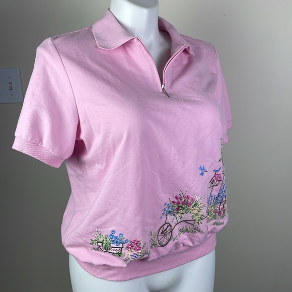 Vintage Alfred Dunner Short Sleeve Sweatshirt Floral Embroidered - Picture 7 of 9